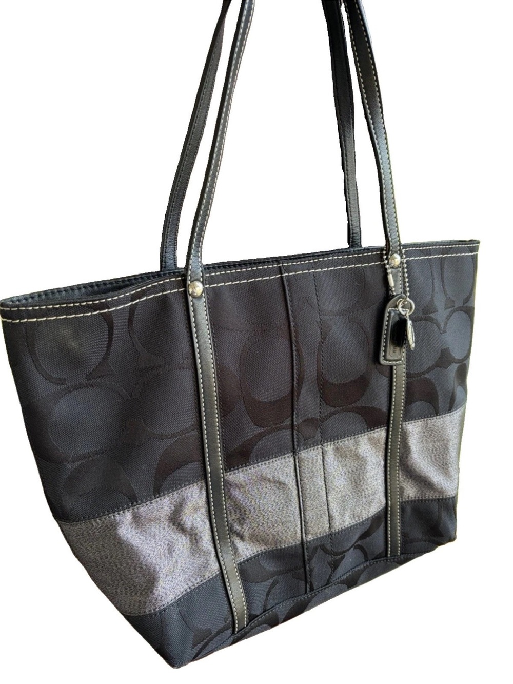 Y2K COACH Gunmetal Signature Jacquard Monogram Leather Tote Bag No. E0768-11098